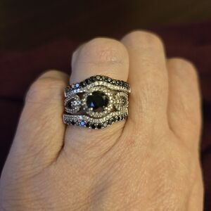 Stunning 3 piece wedding set.  14k white gold with black and white diamonds.